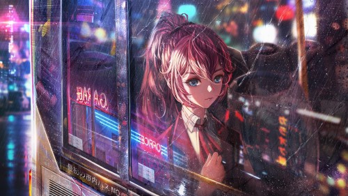 车窗 玻璃 雨 少女 马尾辫 西装